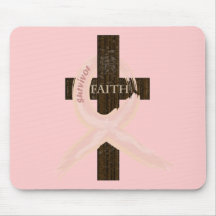 Breast Cancer Survivor Pink Ribbon-Cross of Faith Mouse Pads