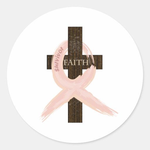 Breast Cancer Survivor Pink Ribbon-Cross of Faith Round Sticker