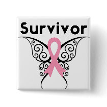 Breast Cancer Survivor Tribal Butterfly Buttons