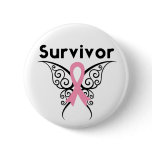 Breast Cancer Survivor Tribal Butterfly Pinback Button