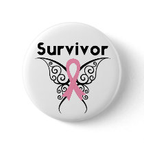 Breast Cancer Survivor Tribal Butterfly Pinback Button
