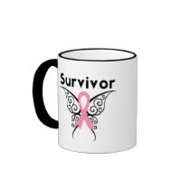 Breast Cancer Survivor Tribal Butterfly Coffee Mugs