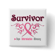Breast Cancer Survivor Tribal Ribbon Button