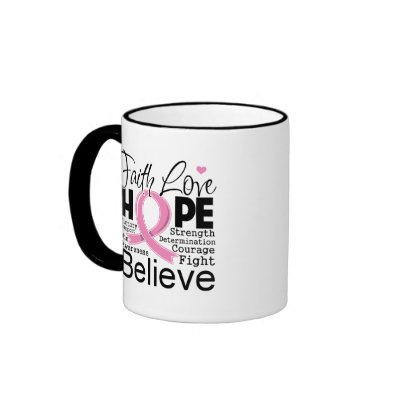 Breast Cancer Typographic Faith Love Hope Mug by cancerapparel