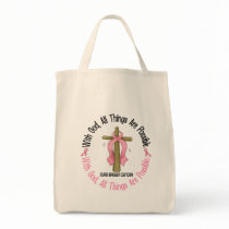 Breast Cancer WITH GOD CROSS 1 Canvas Bags