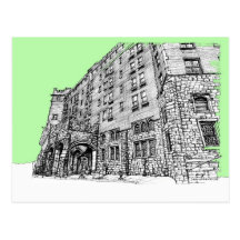 Brick building drawing post cards