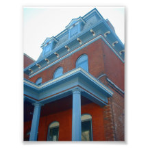 Brick Victorian House with Colonial Blue Trim Photograph