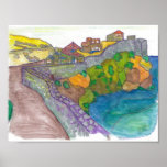 Brick wall community sea scape poster
