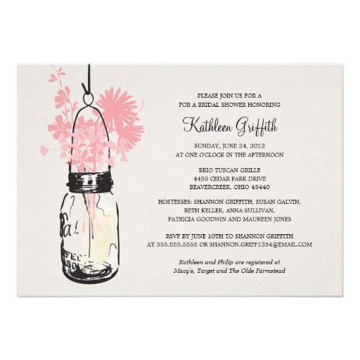 Bridal Showe Wildflowers & Mason Jar Personalized Invite
