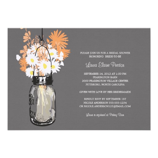 Bridal Shower Mason Jar and Wildflowers Custom Invitations