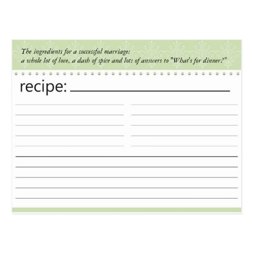 Bridal Shower Recipe Card Post Cards