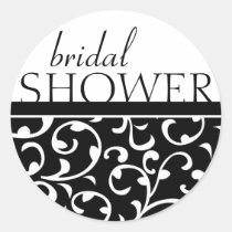Bridal Shower Swirl Black Damask stickers
