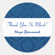 Bridal Shower Thank You Navy Blue Damask V46 Round Stickers