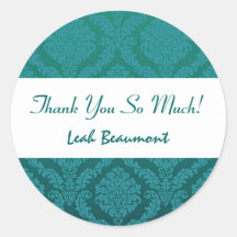 Bridal Shower Thank You Teal and Green Damask V35 Stickers