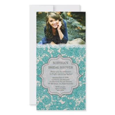 Bridal Shower Turquoise Lace Paisley Photo Invite by PipPipHoorayWedding