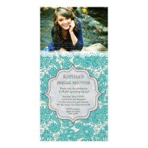 Bridal Shower Turquoise Lace Paisley Photo Invite Photo Greeting Card