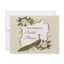 Bridal Shower - Vintage Peacock & Magnolia Swirl Announcement