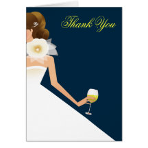 Bridal wine brunette on navy greeting cards