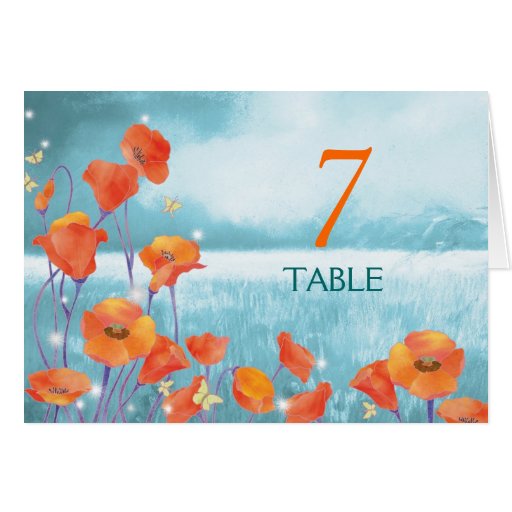 BridalHeaven Red Poppy Wedding Table Number Cards