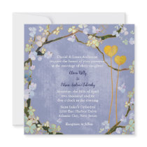 BridalHeaven TwoHearts Blue Modern Floral Wedding Custom Invite