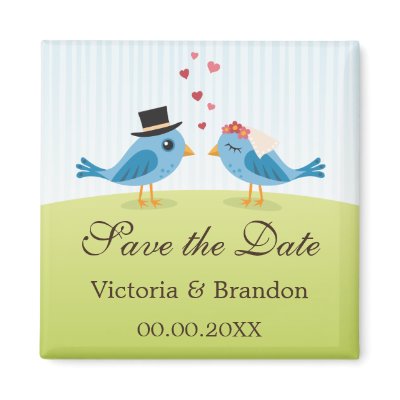 Bride and groom blue birds Save the Date magnet by TheStationeryShop