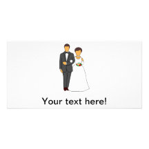 Bride and groom cartoon customized photo card