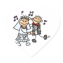 Bride and Groom Celebrate Wedding Hearts Stickers