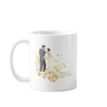 Bride and groom dancing floral background coffee mugs