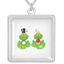 bride and groom froggy frogs necklaces
