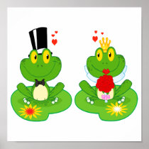 bride and groom froggy frogs poster