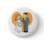 Bride and groom in heart pinback button