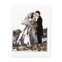 Bride and Groom Kiss on Beach Post Card
