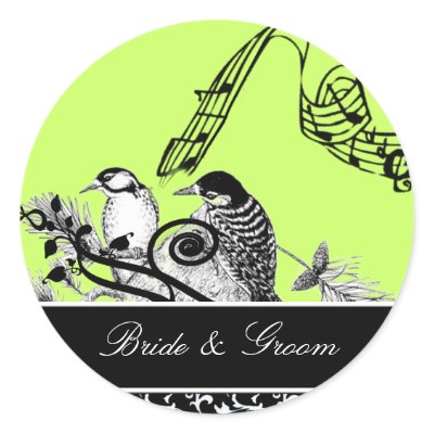 Bride and Groom Swirl & Vintage Birds Sticker by samack