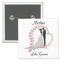 Bride and Groom with Hearts Pinback Buttons