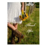 Bride, Boots and Sunflowers Wedding Thank You Post Cards