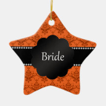 Bride gifts orange damask christmas ornament