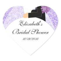 Bride Groom Bridal Shower Heart Sticker Purple