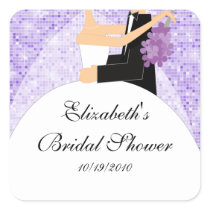 Bride Groom Bridal Shower Square Sticker Purple