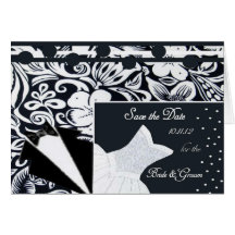 Bride & Groom Gown/Tux Save the Date B&W Card