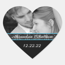 Bride & Groom Sticker Your Photo Blue Trim