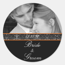 Bride & Groom Sticker Your Photo Orange Trim