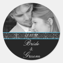 Bride & Groom Sticker Your Photo Orange Trim