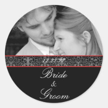 Bride & Groom Sticker Your Photo Red Trim