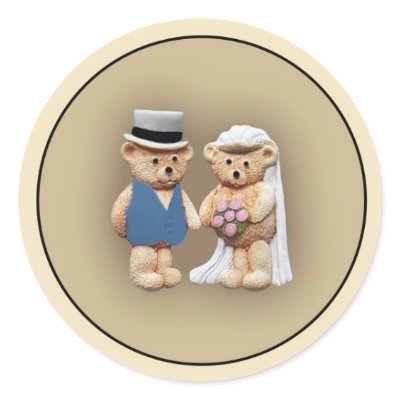 Bride & Groom Teddy Bears Round Sticker by Minisculptures