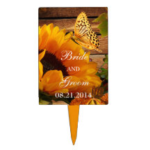 Bride Groom Wedding Cake Topper, Country Sunflower