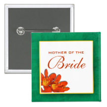 Bride mother bridal wedding orange green pinback buttons