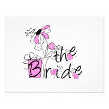 Bride Pink and Black Flowers Tshirts and Gifts Personalized Announcement