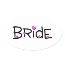 Bride Pink Hearts Oval Stickers