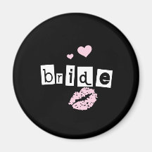 Bride White and Pink on Black Fridge Magnets