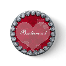 Bridesmaid button with silver diamonds heart